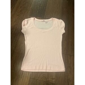 Y2K Debs juniors light Pink Puffed Cap Sleeve Scoop Neck T-Shirt Size Medium